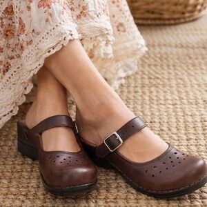 Dansko  Brown Leather Mary Jane Clog  EU41